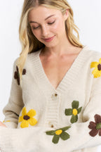 Embroidered Floral Button-Front Cropped Cardigan