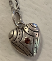 ***Puffy Heart Necklace with Garnet Stone - Sterling Silver 16" chain