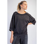 Mineral Washed French Terry Short Sleeve Top - Black