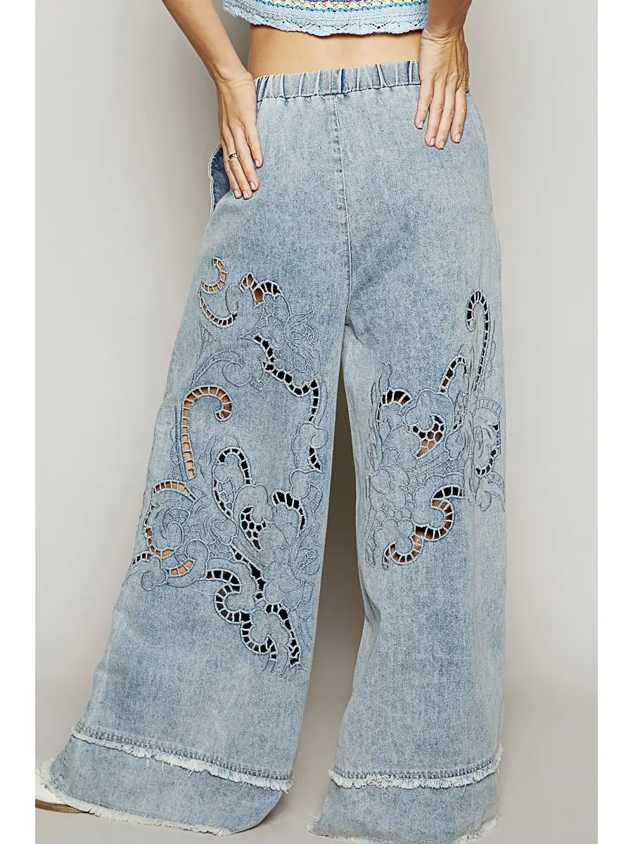 Vintage Washing Outseam Woven Twill Wide Pants