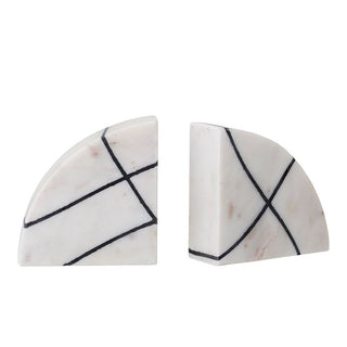 Marble Bookends, White & Black, Set of 2 5.5"L x 2"W x 6"H