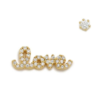Gold "LOVE" and Clear CZ Stud Earrings