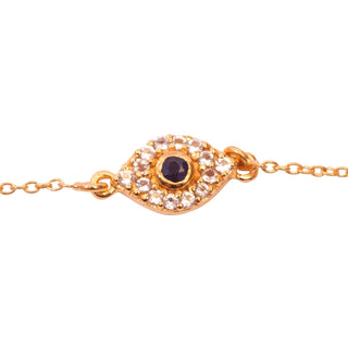 ***Blue Sapphire Evil Eye Bracelet- Gold Plated Brass