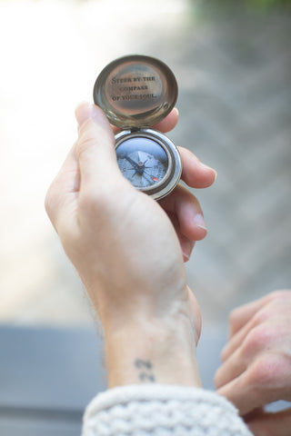 Steer By The Compass Of Your Soul Push Button Compass with Leather Pouch,
