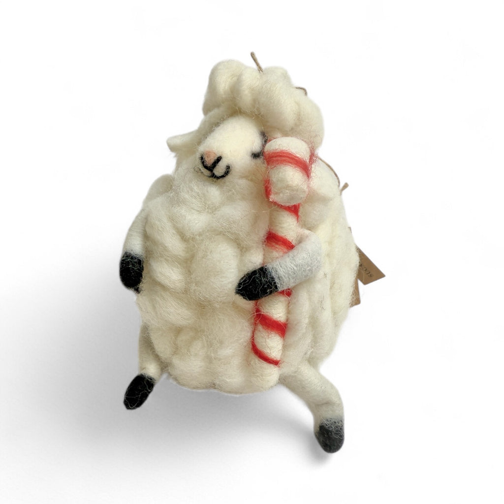 Fat Festive Sheep with Candy Cane Felt Ornament