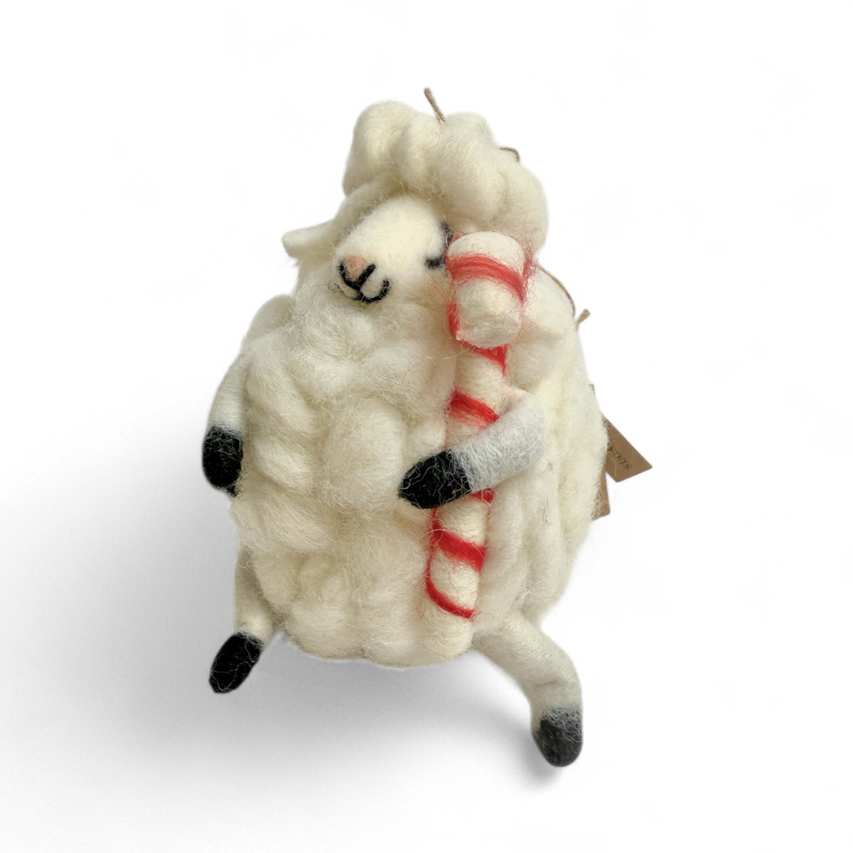 Fat Festive Sheep with Candy Cane Felt Ornament