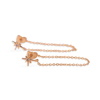 ***White Topaz Starburst Chain Earrings- Gold Plated Brass