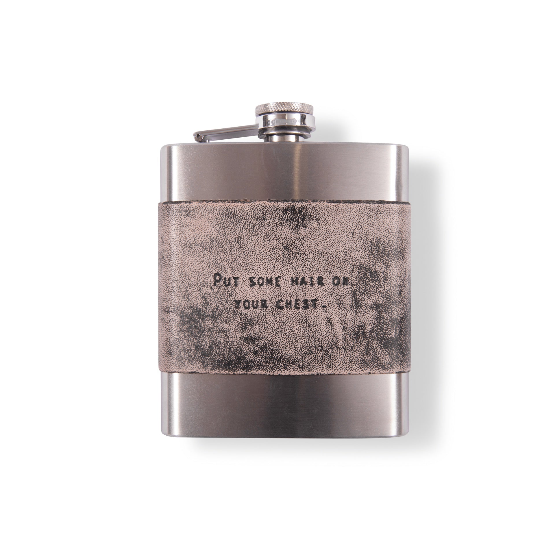 ***Put some hair on your chest - Grey Leather Metal Flask