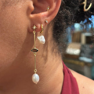 Star Stud Pearl Dangle Earrings