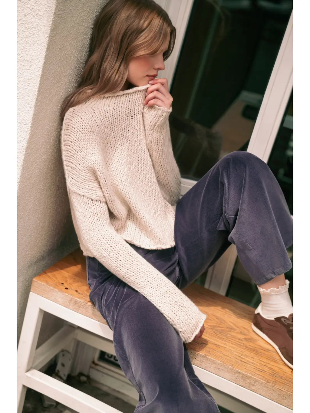 Roll Hem Long Sleeve Sweater Top