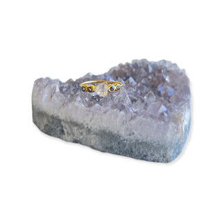 ***Gold Plated Rainbow Moonstone Ring with Labradorite Accents - Size