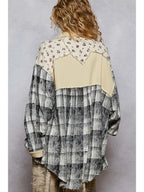 Long Sleeve Gauze Outseam Floral Plaid Shirt Jacket