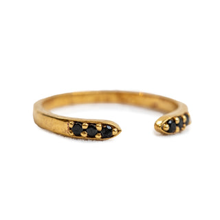 Gold Plated Black Spinel Trio Ring Adjustable