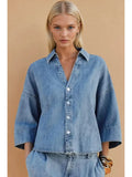 Oversized Denim Shirt with Wide Sleeves