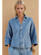 Oversized Denim Shirt with Wide Sleeves