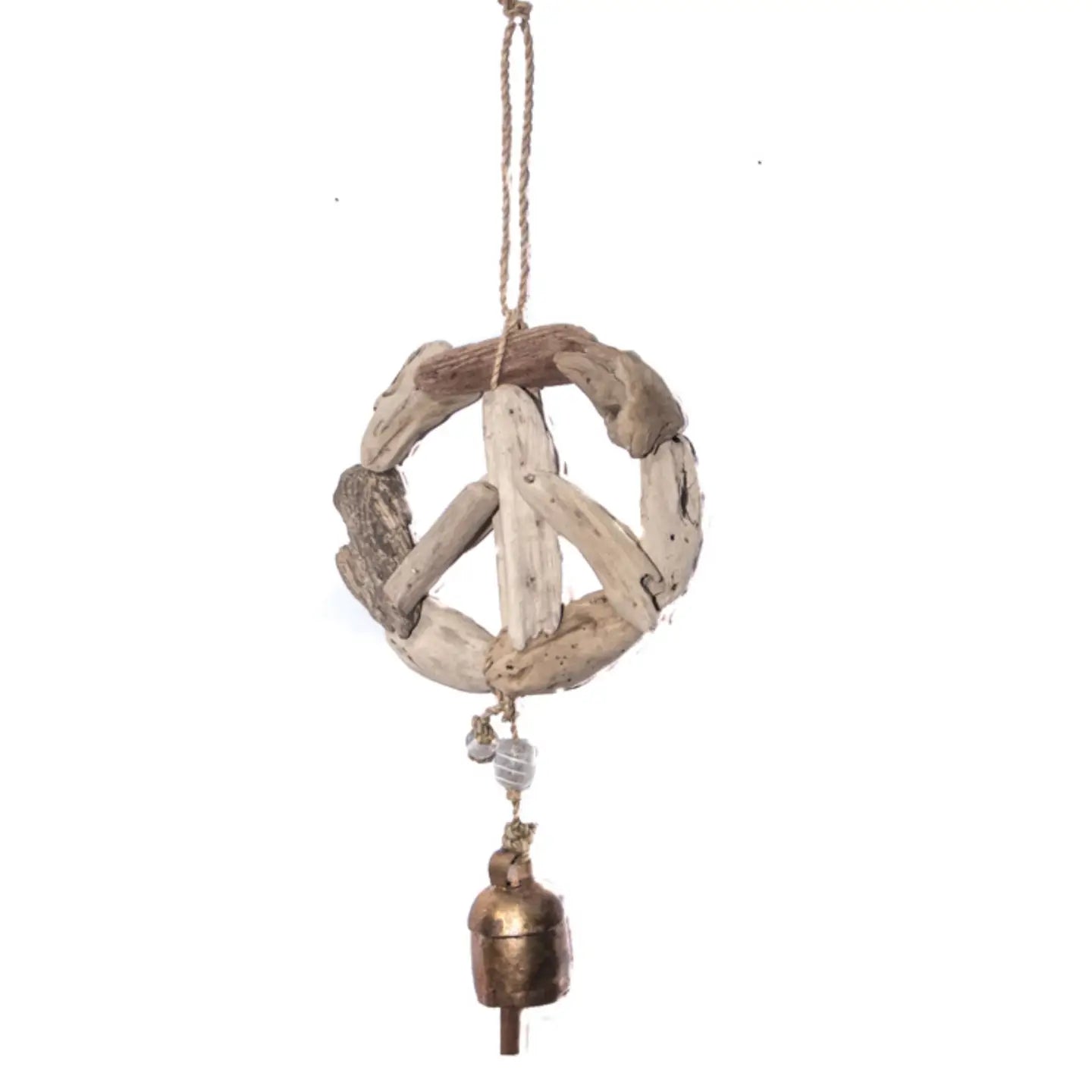 Driftwood Peace Sign, Beads & Bell