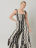 Black & White Printed Smocking Jumpsuit