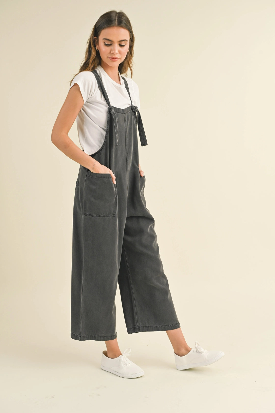 Tencel Washed Jumpsuit, Black