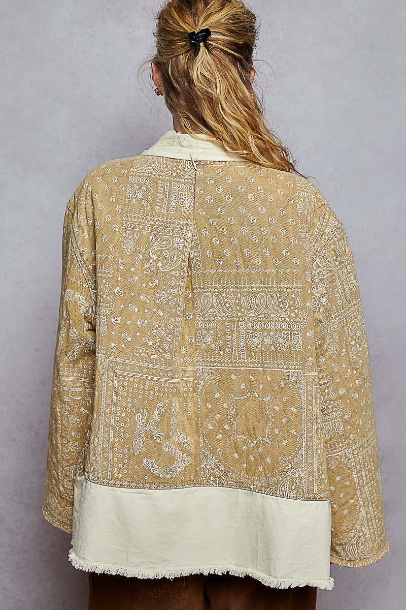 Paisley Patch Detail Quilted Woven Twill Jacket, Natural