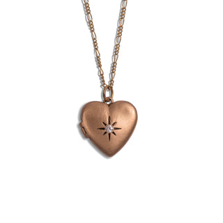 ***Large Heart Locket Necklace with Stone - Brass 16" chain