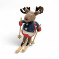 Felt Moose Ornament with Blue Snowman Sweater and Skis