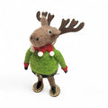 Felt Moose Ornament with Elf Sweater and Snowshoes