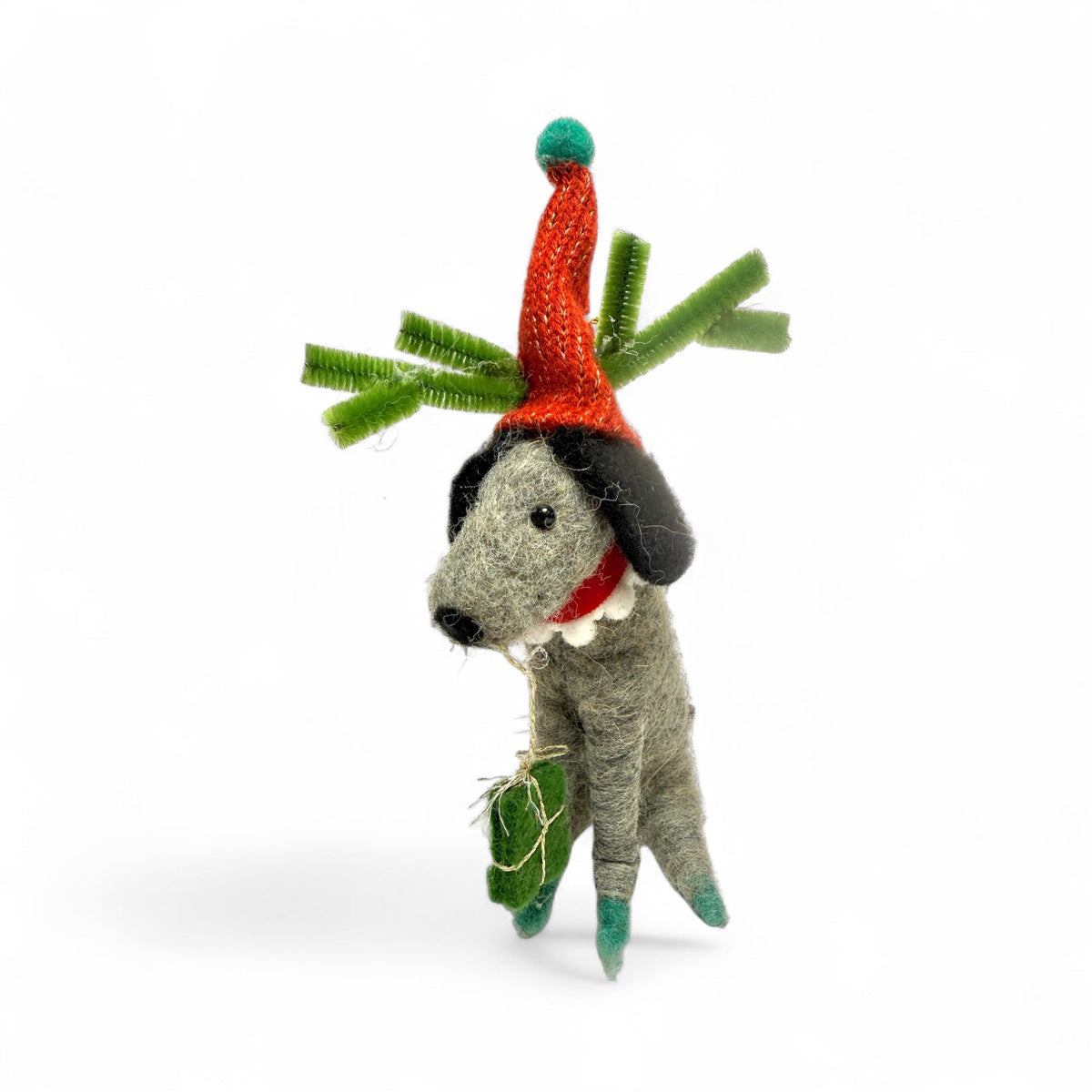 ***Grey Dog with Green Antlers & Present Ornament- Mutley Crew Collection 2