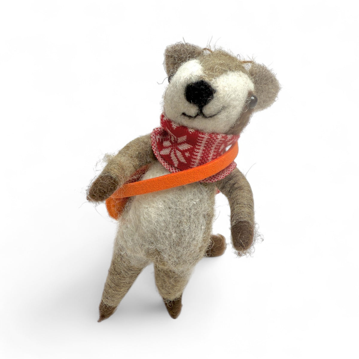 Raccoon with red and white scarf & brown satchel - Winter Woodland Animals Collection 2