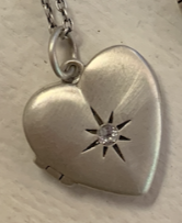 ***Large Heart Locket Necklace with White Topaz Stone - Sterling Silver 16" chain