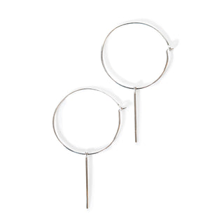 Sterling Silver Hoop Earrings with Stick Drop Charm