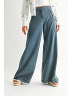 Wide-Leg Stretchy Denim Trousers - Medium Wash