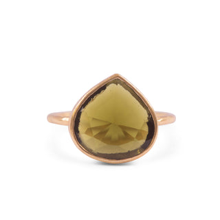 Gold Plated Ring with Green Tourmaline Crystal - Size