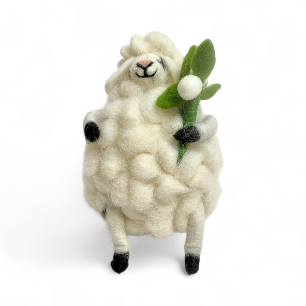 Fat Festive Sheep with Mistletoe Felt Ornament