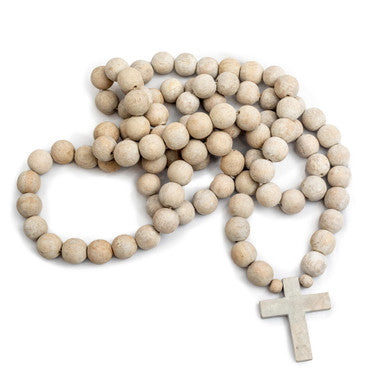 Sugarboo & Co. - Bead Strand with Cross - Grey + Natural Wood