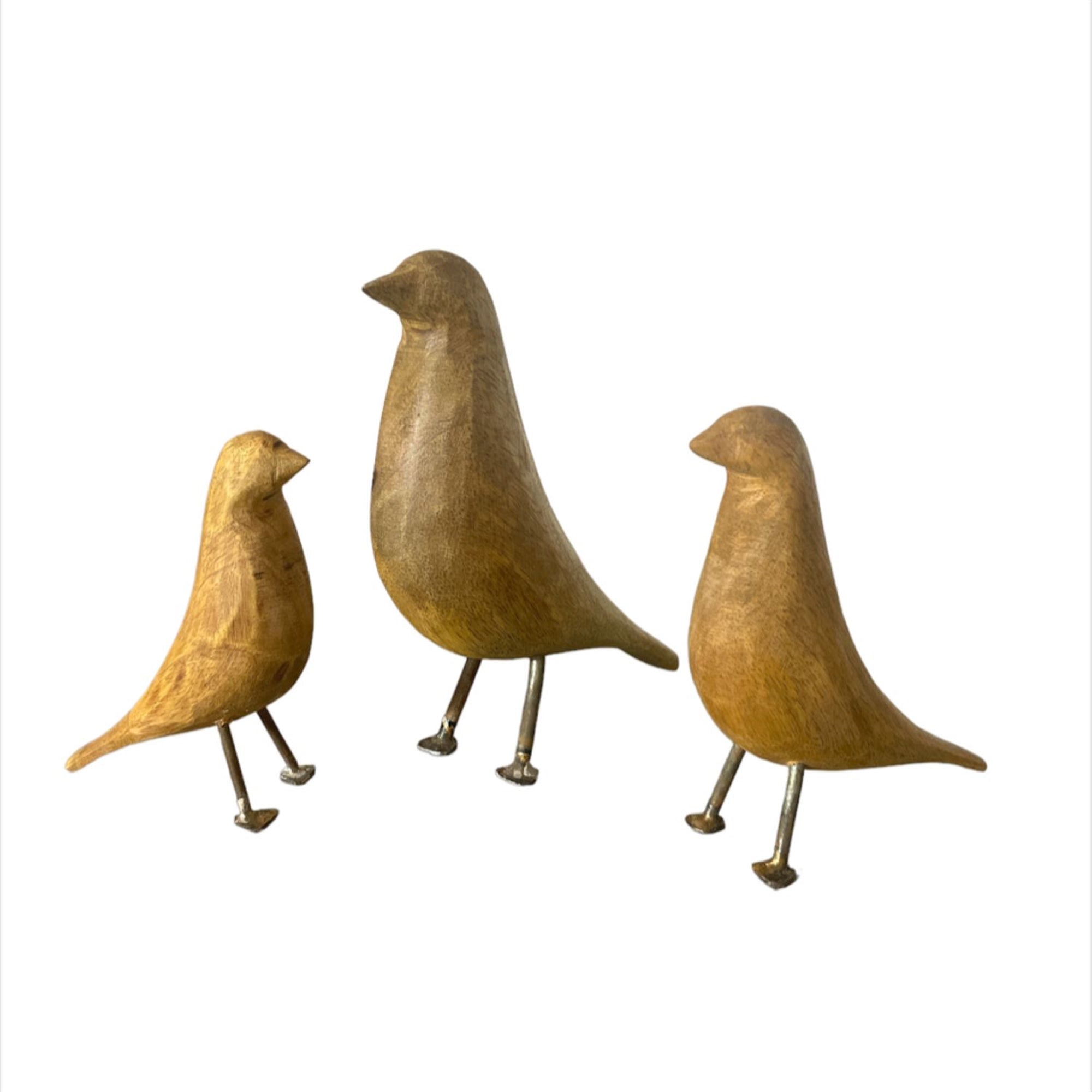 Standing Hand Carved Wooden Birds