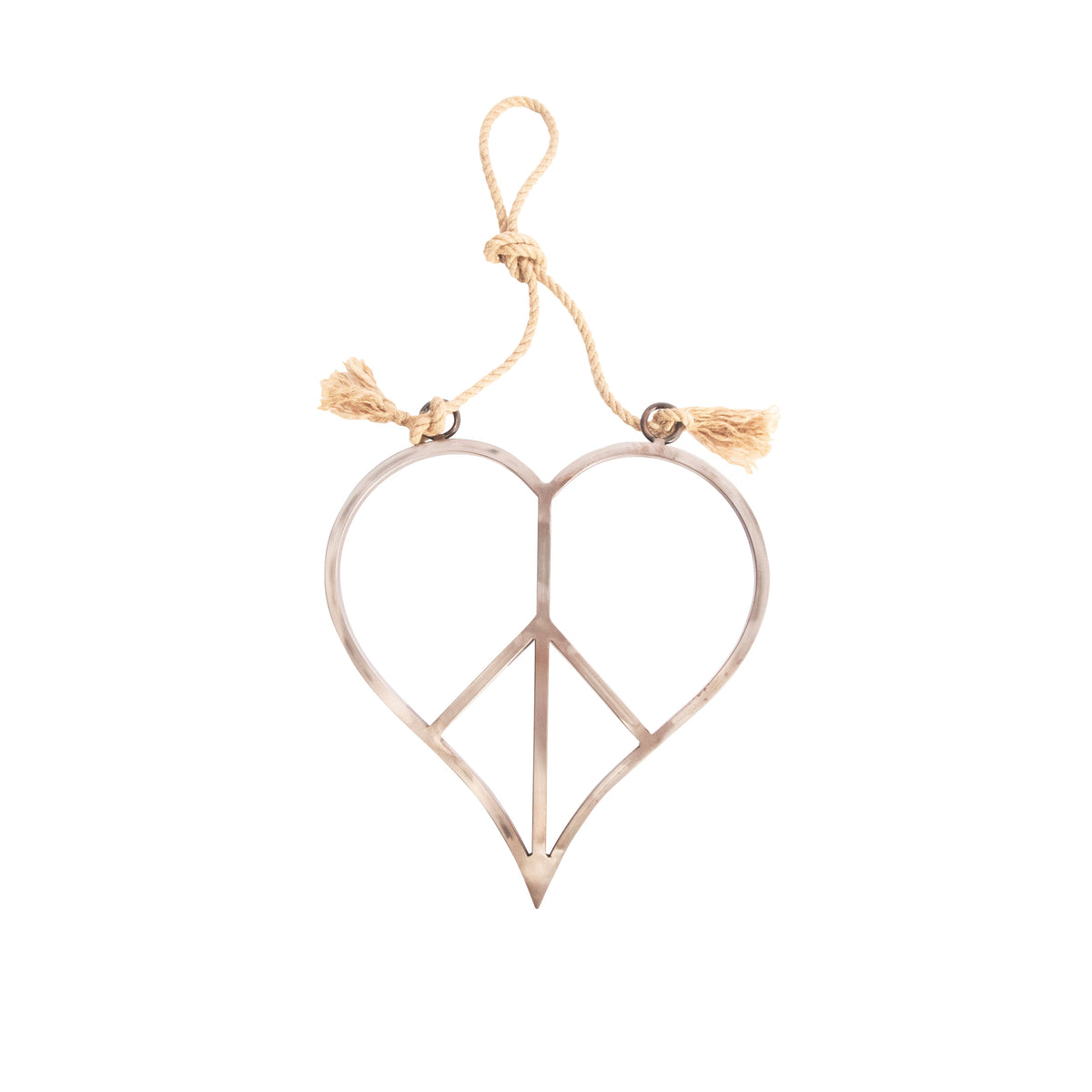 Hanging Metal & Jute Heart Peace Sign