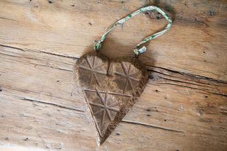 Hanging Carved Wooden Kantha Heart