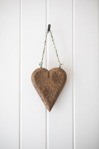 Hanging Carved Wooden Kantha Heart