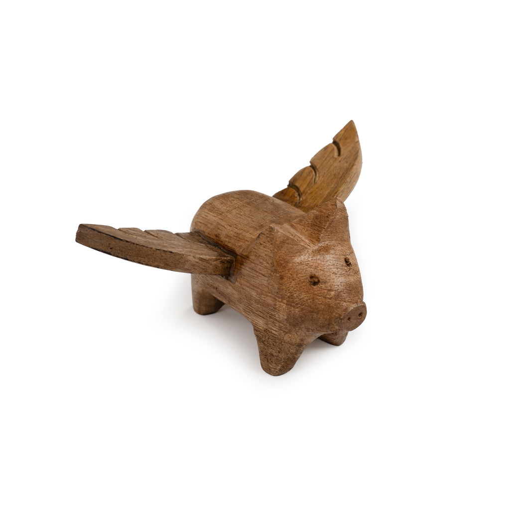 Handcarved Wooden Flying Pig