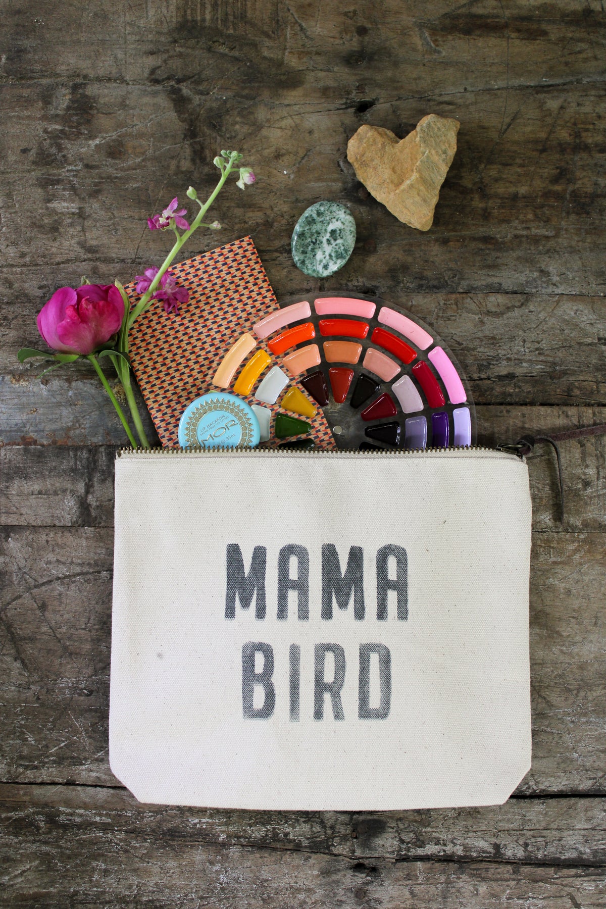 Mama Bird Canvas Zip Bag - Cream