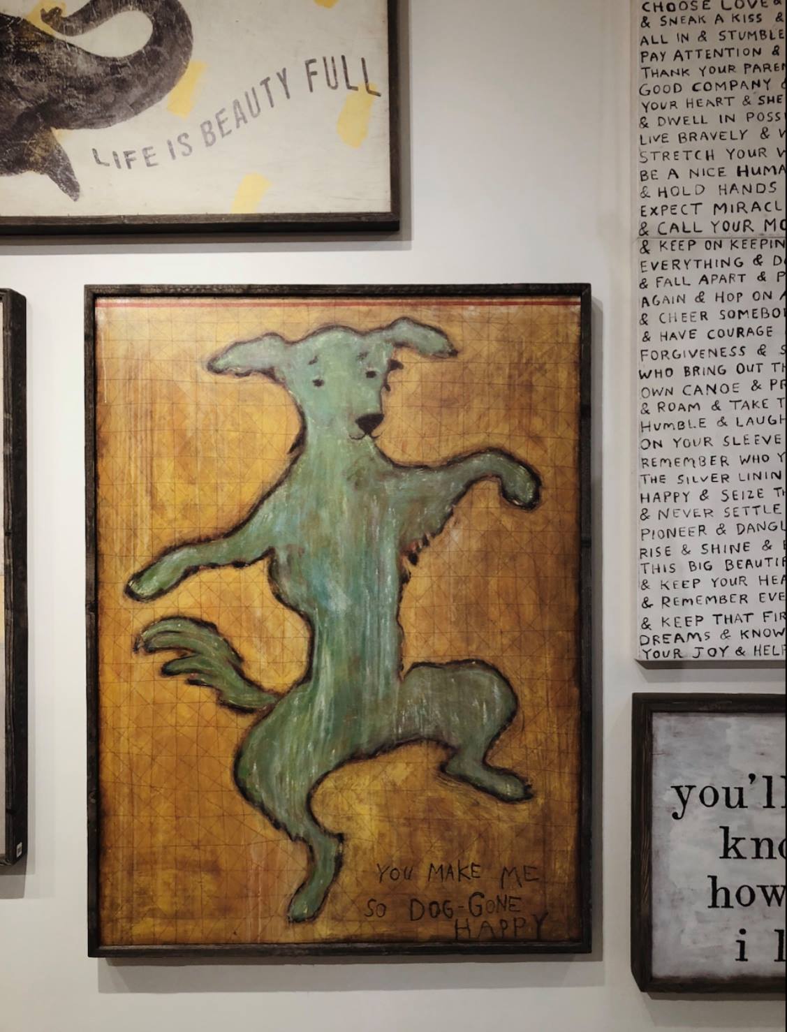 Dancing Dog Art Print - Grey Wood