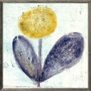 Yellow Flower with Purple Leaves (Grey Wood) - Art Print