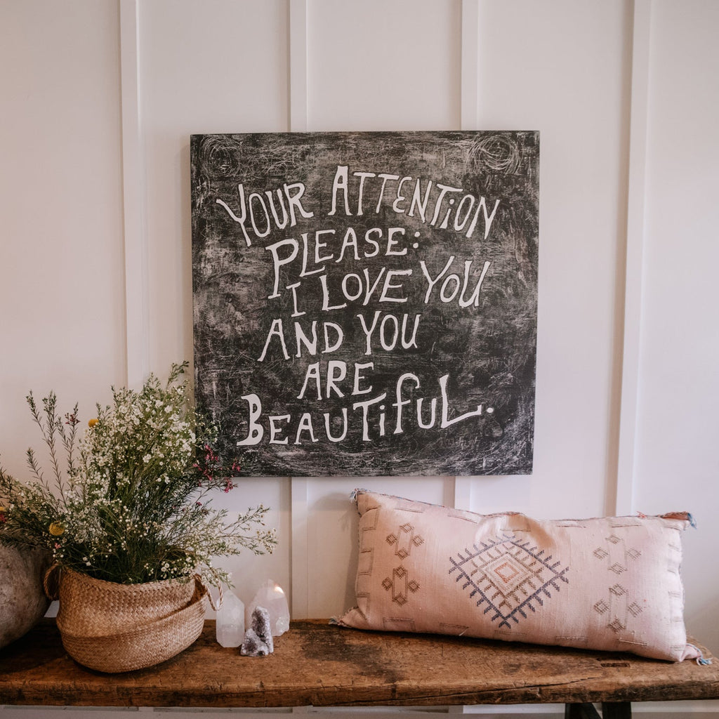 Your Attention Please Art Print - Grey Wood