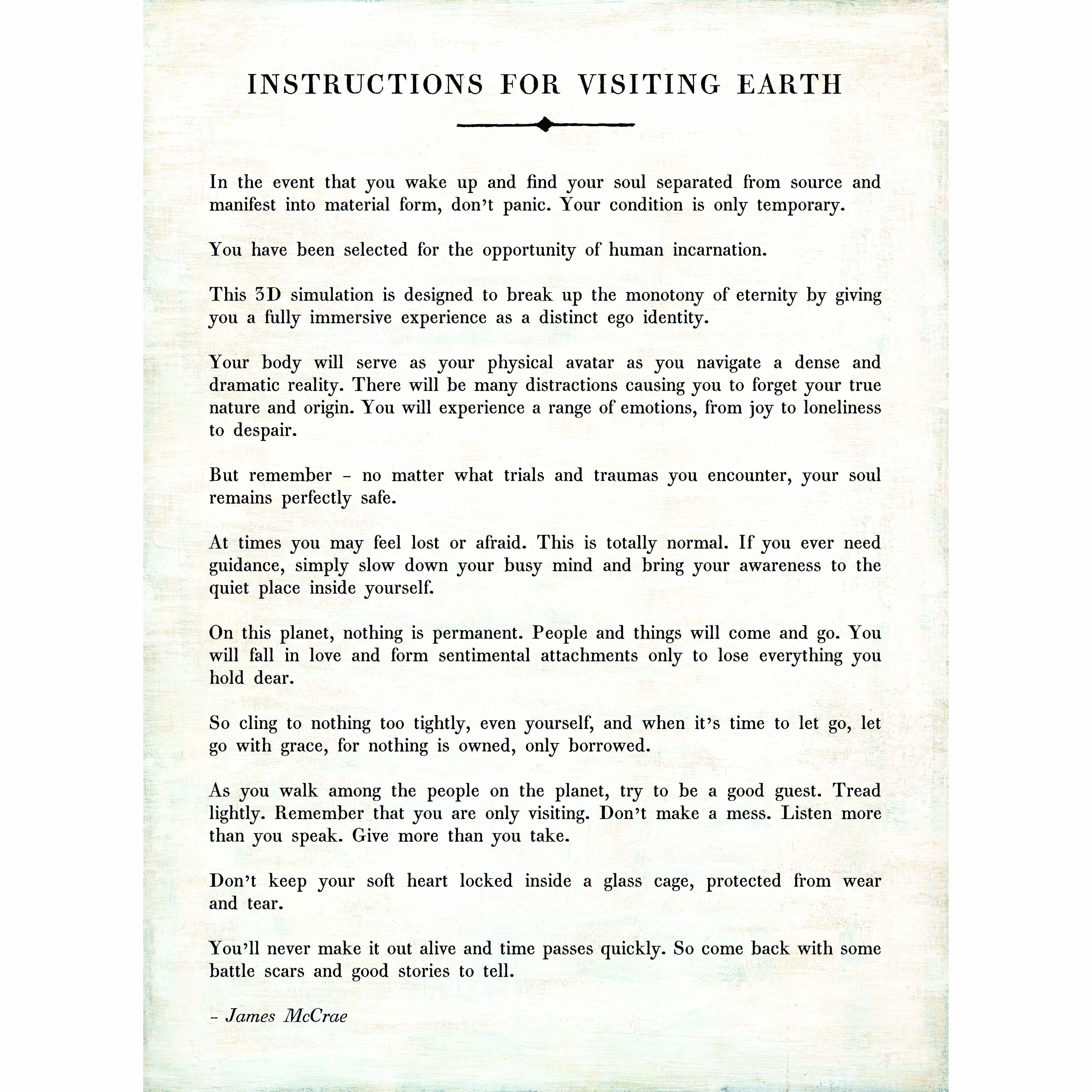 Instructions Before Visiting Earth Poetry Collection (Gallery Wrap) Art Print