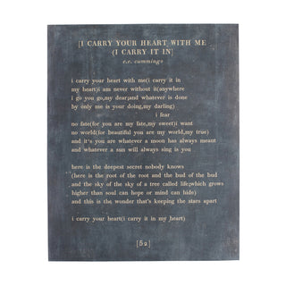 12"x16" I Carry Your Heart (E.E. Cummings) Book Collection Art Poster - Charcoal