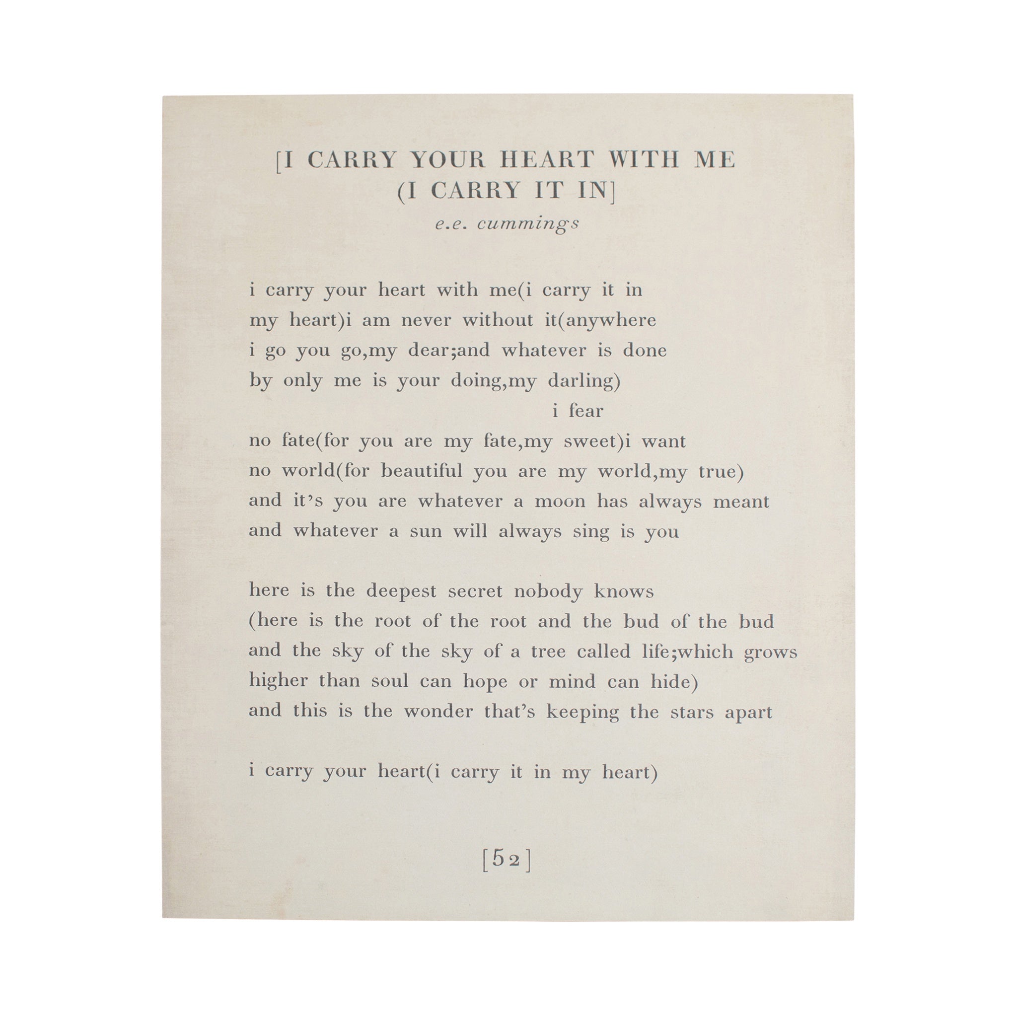 I Carry Your Heart (E.E. Cummings) Book Collection Art Poster