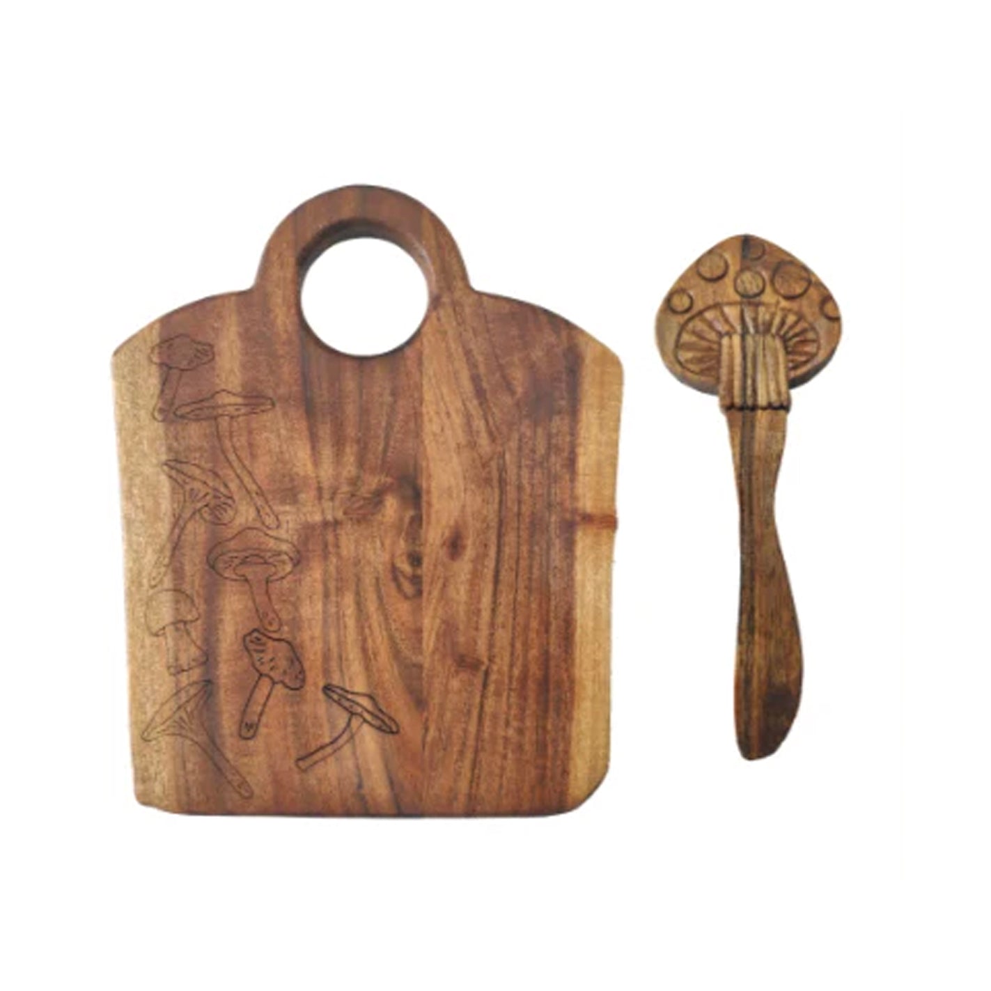 Acacia Wood Charcuterie Board w Mushroom Spreader