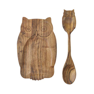 Acacia Wood Owl Spoon Rest w Spoon