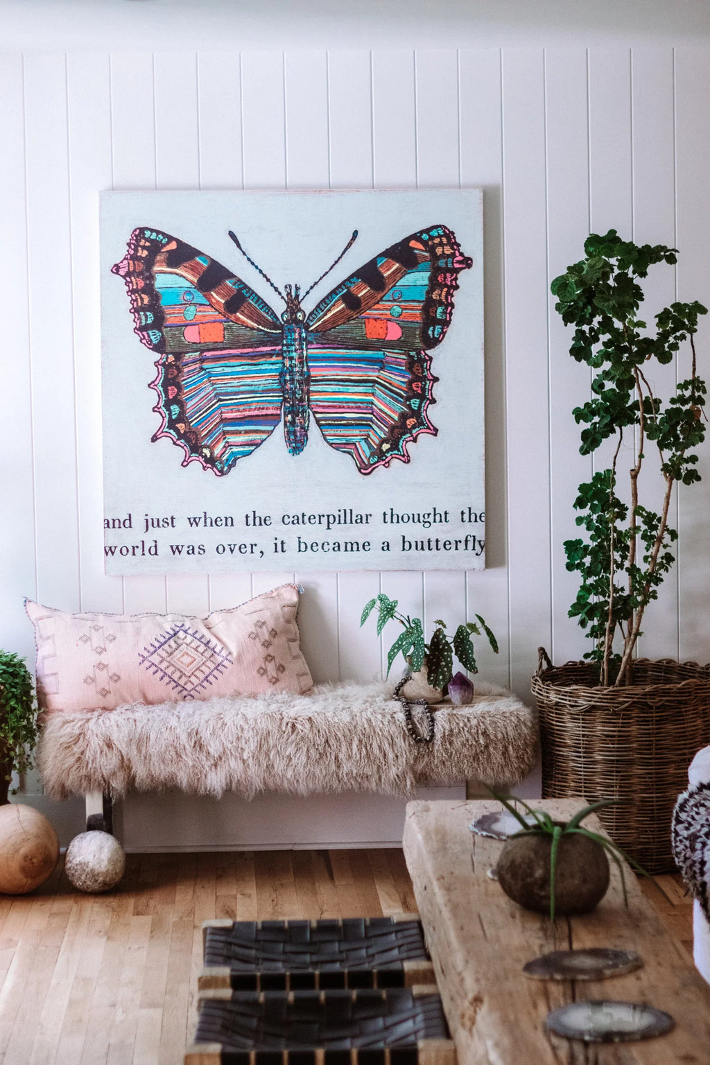 Butterfly Art Print  (Grey Wood)