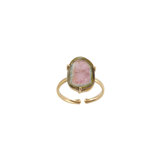 Adjustable Round Prong Setting Watermelon Tourmaline Ring